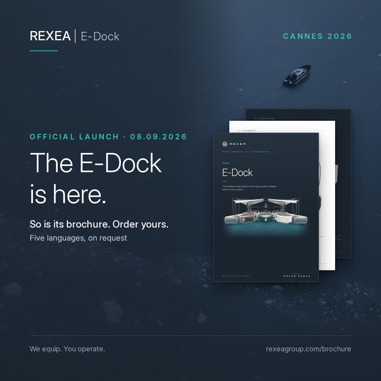 Lancement officiel de l’E-Dock, 8 septembre 2026 : la brochure produit, en cinq langues sur demande.